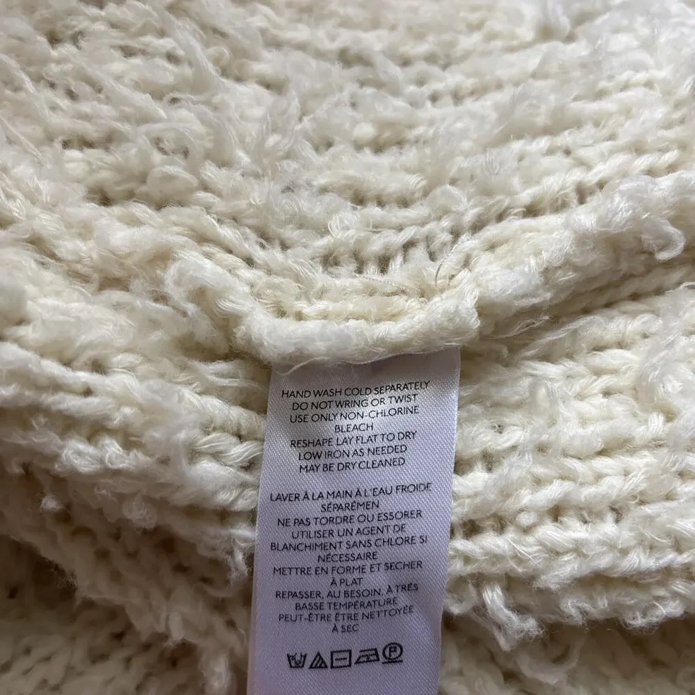 Anthropologie Fuzzy Open Front Knit Vest Women's XXS Cream Oversized Boho Wool